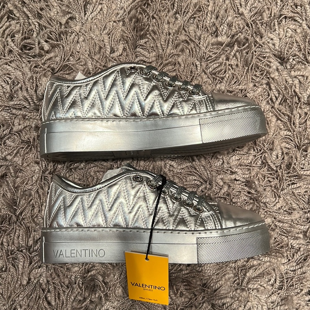 Valentino Silver Metallic Sneakers